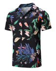 Men's Casual Sport Sets Regular Fit Tropical Print Button down Short Sleeve Cuban Collar Top Blouse and Shorts Fashion Summer Breathable Two Piece Suits Black XXL