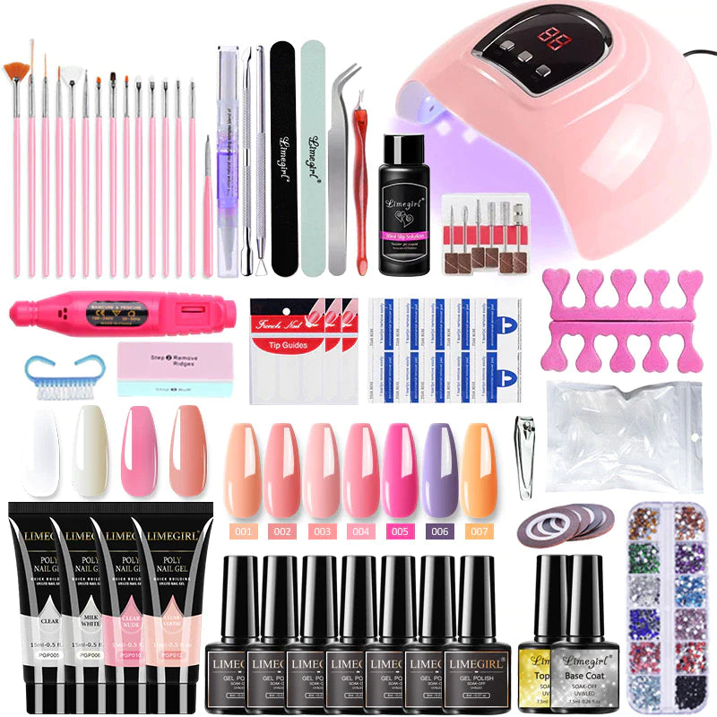 Nail Set with Nail Lamp Nail Dryer Nail Drill Machine Manicure Set Kit Poly Nail Gel Kit Polish Set Soak-Off Nail Art Tools Sets