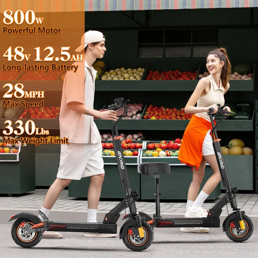 Electric Scooter for Adults with Seat, 800W 16Ah Adult Electric Commute Scooter, 3 Speeds Kids Electric Skateboard E-Scooter Bikes, up to 28Mph & 32Miles Range