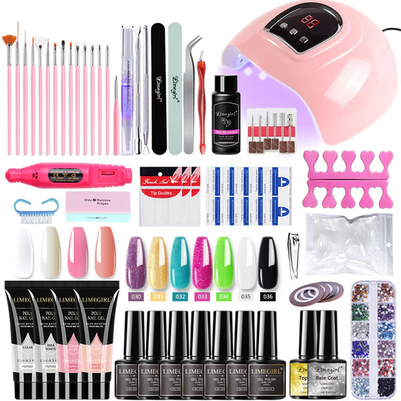 Nail Set with Nail Lamp Nail Dryer Nail Drill Machine Manicure Set Kit Poly Nail Gel Kit Polish Set Soak-Off Nail Art Tools Sets