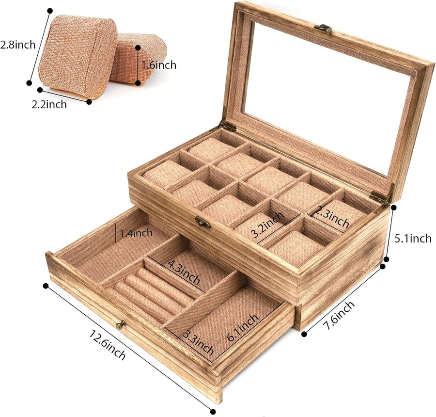 Watch Box - 10 Slot Watch Case for Men Women, Wooden Watch Holder Organizer Display for Mens