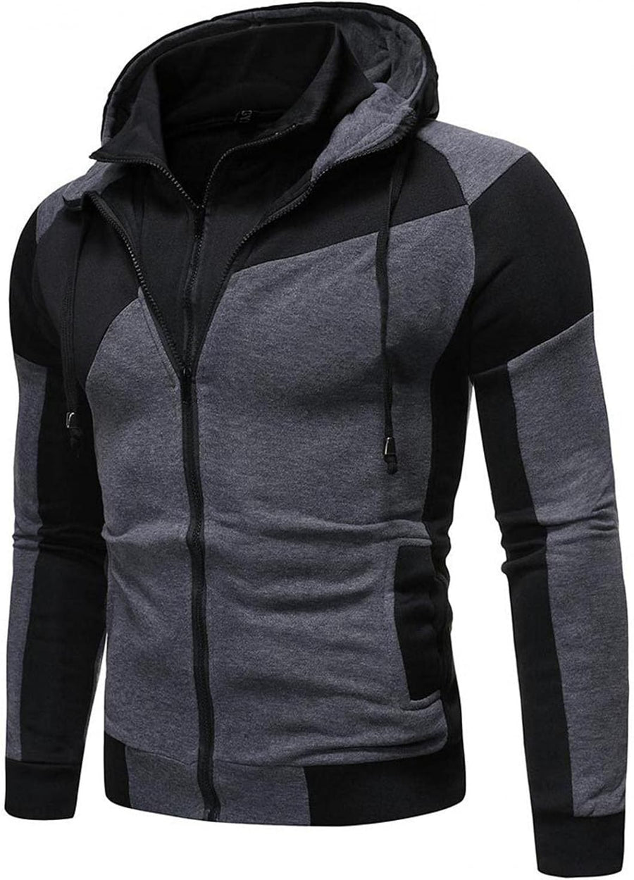 Hoodies for Men,Men'S Hoodies Colorblock Novelty Workout Sport Hooded Sweatshirt Athletic Zip up Jackets Outwear Coats