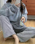 Winter soft velvet pajamas set Cozy velvet sleepwear for winter Velvet pajama set for cold weather comfort Luxurious winter loungewear in velvet Soft and plush velvet pajamas for chilly nights Warm velvet sleep set for winter nesting Stylish velvet pajamas for cold weather relaxation Comfortable winter pajama set in velvet fabric Velvet sleepwear ensemble for cozy nights in Winter velvet pajamas with matching top and bottoms