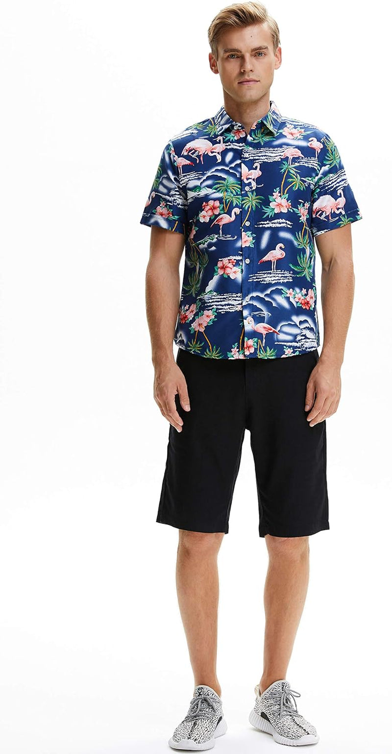 Pack Hawaiian Shirt for Men Flamingo Short Sleeve Casual Button down Shirts Summer Beach Shirt