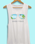 Aviator bride tank top Beach bachelorette party attire Flowy muscle tank tops Bride vibes muscle tanks Beach vibes tank tops Bachelorette party apparel Aviator themed clothing Beach party tank tops Women's summer tops Bridal party attire