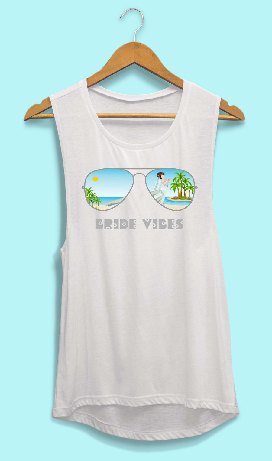 Aviator bride tank top Beach bachelorette party attire Flowy muscle tank tops Bride vibes muscle tanks Beach vibes tank tops Bachelorette party apparel Aviator themed clothing Beach party tank tops Women's summer tops Bridal party attire