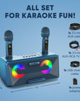 Karaoke Machine for Adults and Kids with 2 Wireless Microphones, Portable Bluetooth Singing Speaker, Colorful LED Lights, PA System, Lyrics Display Holder & TV Cable - Presto G2 (Turquoise)