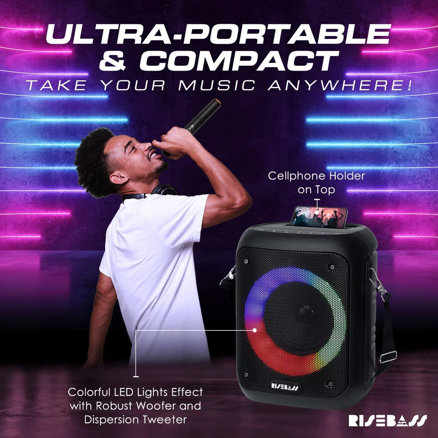 Portable Karaoke Machine with 2 Wireless Microphones - Bluetooth Rechargeable Speaker