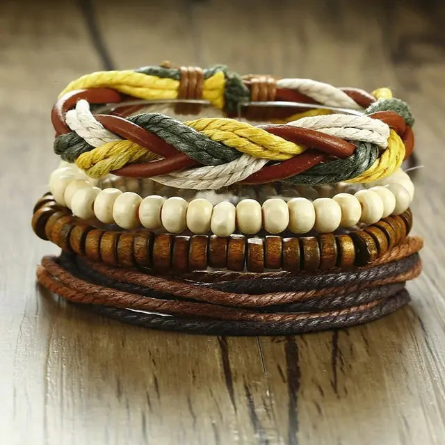 Trendy braided bracelets Fashion accessory set Versatile wrist adornments Mix and match bracelets Stylish wristwear collection Braided bracelet stack Accessory set for all occasions Handcrafted bracelet ensemble Boho-chic wrist accessories Statement-making bracelet quartet