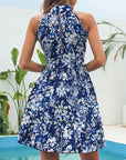 New Flowers Print Halterneck Dress Summer Fashion Temperament Lace-up Ruffled Dresses For Women