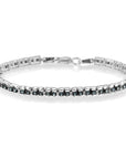 Black Rhodium over .925 Sterling Silver 1.0 Cttw Rose Cut Diamond Double-Link 7" Tennis Bracelet (Blue Color, I1-I2 Clarity)