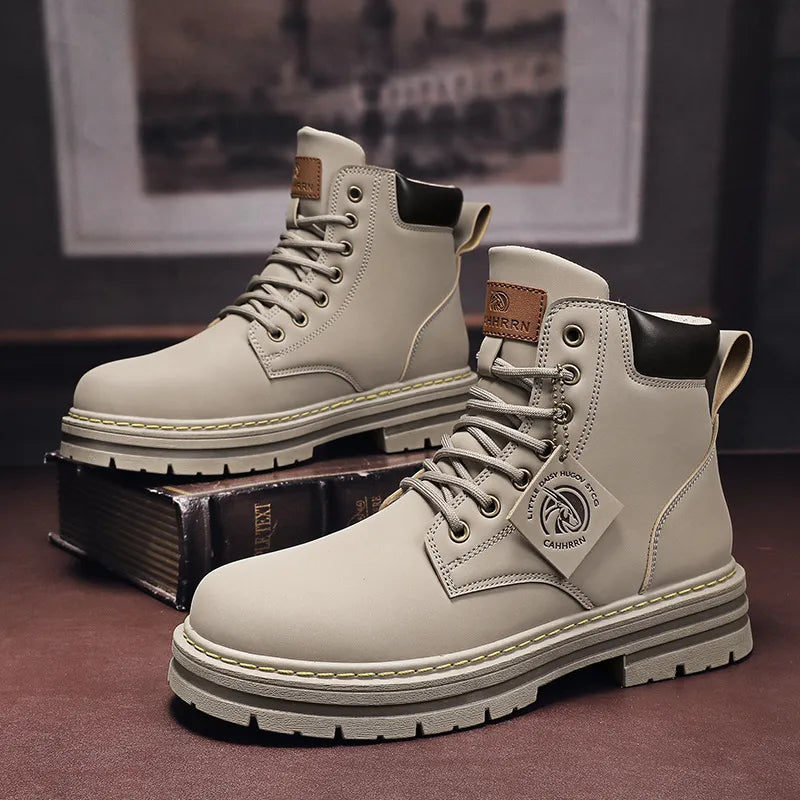 Men's High Top Lace-Up Leather Boots for Winter Style