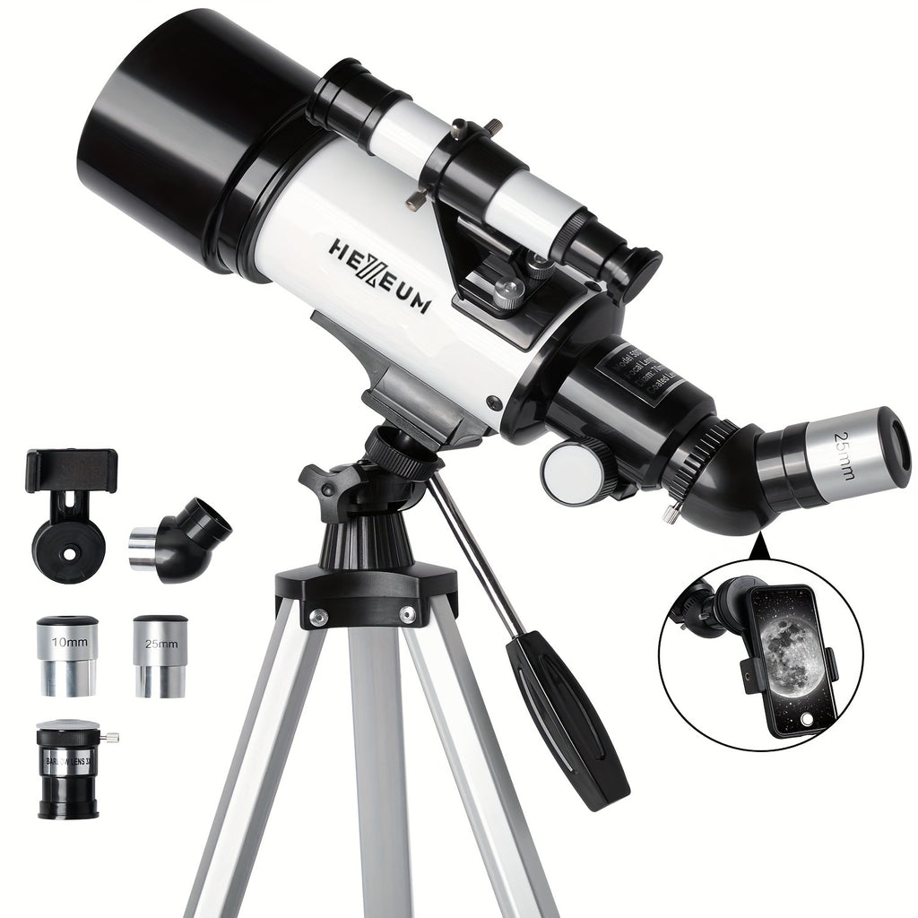 HEXEUM 70mm Aperture 500mm Telescope  Astronomical Refractor Telescope AZ Mount With Fully Multicoated Optics Diagonal Mirror Cell Phone Adapter Carrying Case whiteTWWYJ001