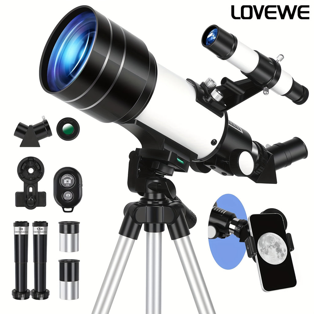 150X Telescope 70mm Aperture Telescope For Adults High Powered Portable Astronomical Telescope With Tripod Phone Adapter And Wireless Remote Portable Monocular Telescope For Family Gift