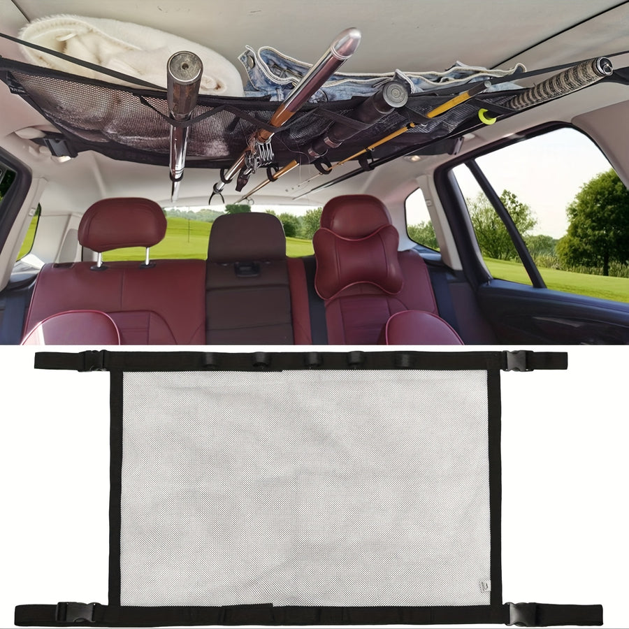 Portable Fishing Rod Holder Net  Sturdy Car Roof Storage Vehicle Ceiling Organizer Durable Polyester Mesh for Long Travel Easy Installation Compact Design SpaceSaving Adjustable Straps Suitable for SUV Truck and Car