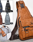 Mens VintageStyle PU Leather Chest Bag  Waterproof Spacious Stylish