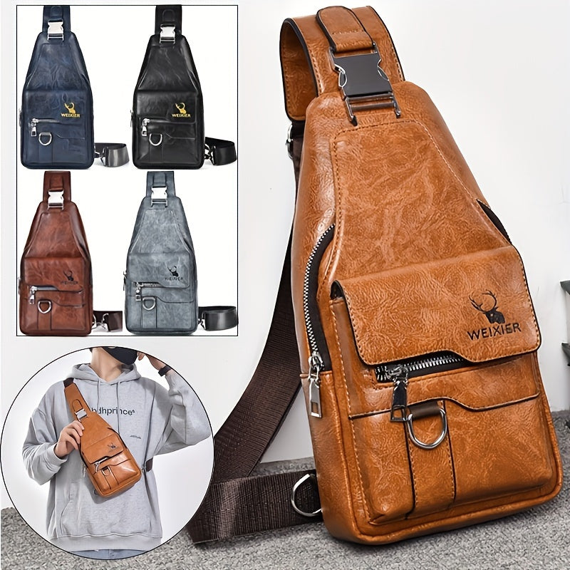 Mens VintageStyle PU Leather Chest Bag  Waterproof Spacious Stylish