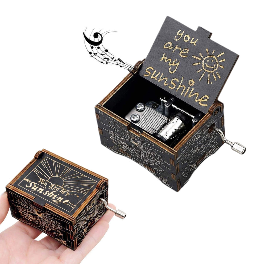 Hand Crank Laser Engraved Vintage Wooden Music Box Music Gift For Wedding Valentines Day Christmas Birthday Plays You Are My Sunshine