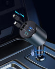 Retractable Car Charger, 4 in 1 Fast Car Phone Charger 66W, Retractable Cables and USB Car Charger