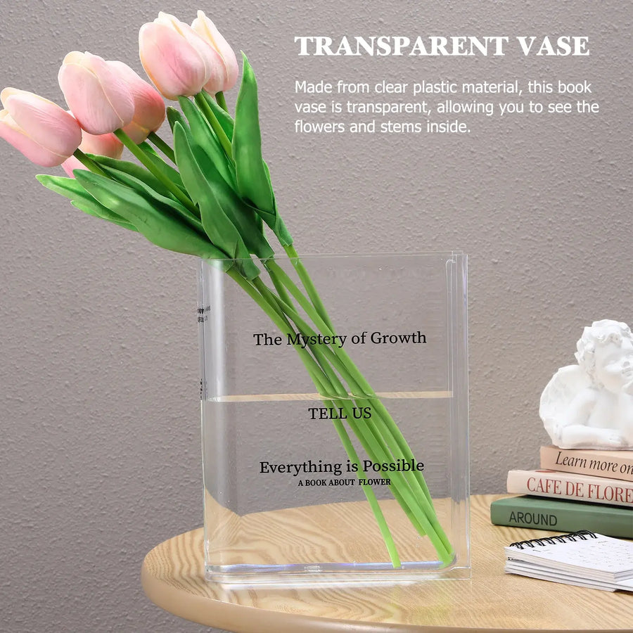 Transparent book vase Book-shaped vase Glass book vase Decorative book vase Novelty book vase Clear book-shaped vase Literary-inspired vase Unique book decor Transparent flower vase Home decor book vase