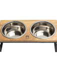 Wood & metal elevated feeder, Elevated feeder for pets, Stylish pet feeding station, Elevated pet bowl stand, Modern wood and metal pet feeder, Elevated dog or cat feeder, Elevated feeding station for pets, Wooden and metal pet bowl holder, Contemporary pet feeding solution, Elevated feeder for improved pet digestion,