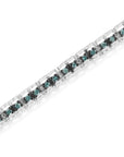 Black Rhodium over .925 Sterling Silver 1.0 Cttw Rose Cut Diamond Double-Link 7" Tennis Bracelet (Blue Color, I1-I2 Clarity)