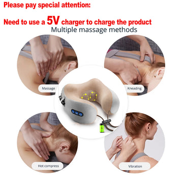 U-shaped portable electric neck massager pillow Electric neck massage pillow Portable neck massager with U-shape design Rechargeable neck massager pillow Electric cervical massager cushion Travel-friendly neck massage pillow Shiatsu neck massager pillow Wireless neck massager with U-shape Compact electric neck massager Relaxation pillow for neck and shoulders