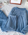 Winter soft velvet pajamas set Cozy velvet sleepwear for winter Velvet pajama set for cold weather comfort Luxurious winter loungewear in velvet Soft and plush velvet pajamas for chilly nights Warm velvet sleep set for winter nesting Stylish velvet pajamas for cold weather relaxation Comfortable winter pajama set in velvet fabric Velvet sleepwear ensemble for cozy nights in Winter velvet pajamas with matching top and bottoms