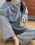 Winter soft velvet pajamas set Cozy velvet sleepwear for winter Velvet pajama set for cold weather comfort Luxurious winter loungewear in velvet Soft and plush velvet pajamas for chilly nights Warm velvet sleep set for winter nesting Stylish velvet pajamas for cold weather relaxation Comfortable winter pajama set in velvet fabric Velvet sleepwear ensemble for cozy nights in Winter velvet pajamas with matching top and bottoms