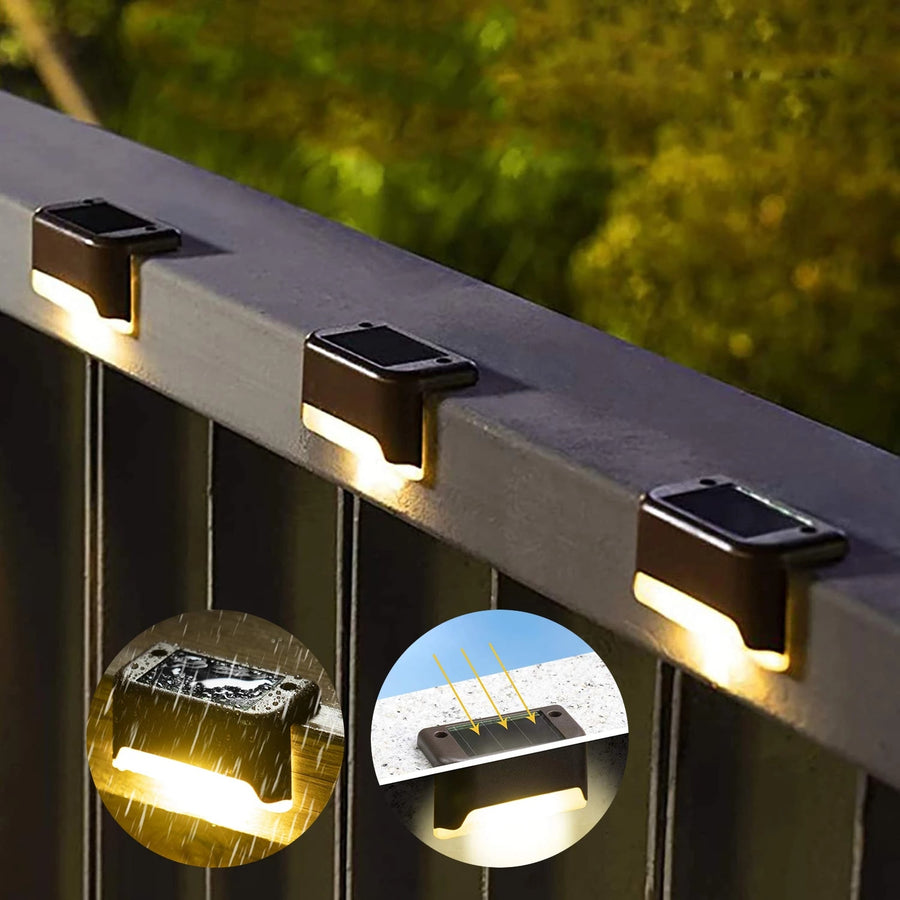 Waterproof solar deck step lights Solar-powered outdoor step lights Waterproof LED deck lights Solar deck lighting for steps Weather-resistant solar step lights Outdoor solar lights for deck stairs Solar-powered pathway lights Waterproof outdoor lighting for decks Solar deck rail lights LED step lights with solar power