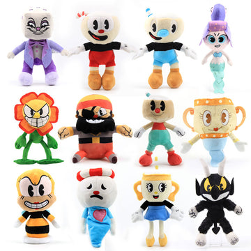 Cuphead merchandise Collectible plushies Video game plush dolls Cuphead characters Cartoon plush toys Mugman plushies Cute game character dolls Cuphead fan merchandise Stuffed Cuphead figures Animated plush collectibles