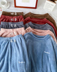 Winter soft velvet pajamas set Cozy velvet sleepwear for winter Velvet pajama set for cold weather comfort Luxurious winter loungewear in velvet Soft and plush velvet pajamas for chilly nights Warm velvet sleep set for winter nesting Stylish velvet pajamas for cold weather relaxation Comfortable winter pajama set in velvet fabric Velvet sleepwear ensemble for cozy nights in Winter velvet pajamas with matching top and bottoms