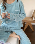 Winter soft velvet pajamas set Cozy velvet sleepwear for winter Velvet pajama set for cold weather comfort Luxurious winter loungewear in velvet Soft and plush velvet pajamas for chilly nights Warm velvet sleep set for winter nesting Stylish velvet pajamas for cold weather relaxation Comfortable winter pajama set in velvet fabric Velvet sleepwear ensemble for cozy nights in Winter velvet pajamas with matching top and bottoms