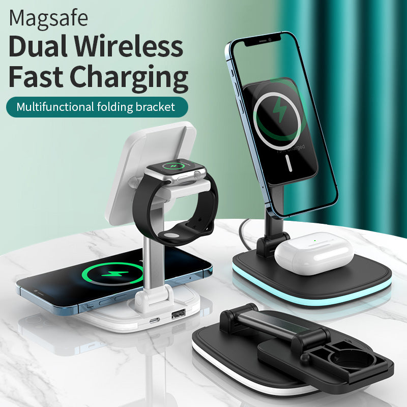 Wireless charger Magnetic charger Fast charging Folding design Multi-device charger Portable charger 15W charger Tech accessories Charging station Travel essentials