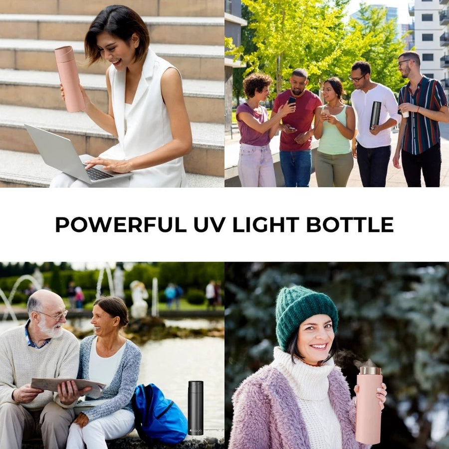 UV sterilization water bottle Water bottle with UV light purification UV-C water bottle for germ-free hydration Sterilizing water bottle with ultraviolet light Portable UV water purifier bottle UV sterilizer water flask for clean drinking water UV disinfection bottle for on-the-go sanitation Germicidal water bottle with UV technology Ultraviolet water purifying bottle UV water filter bottle for safe hydration