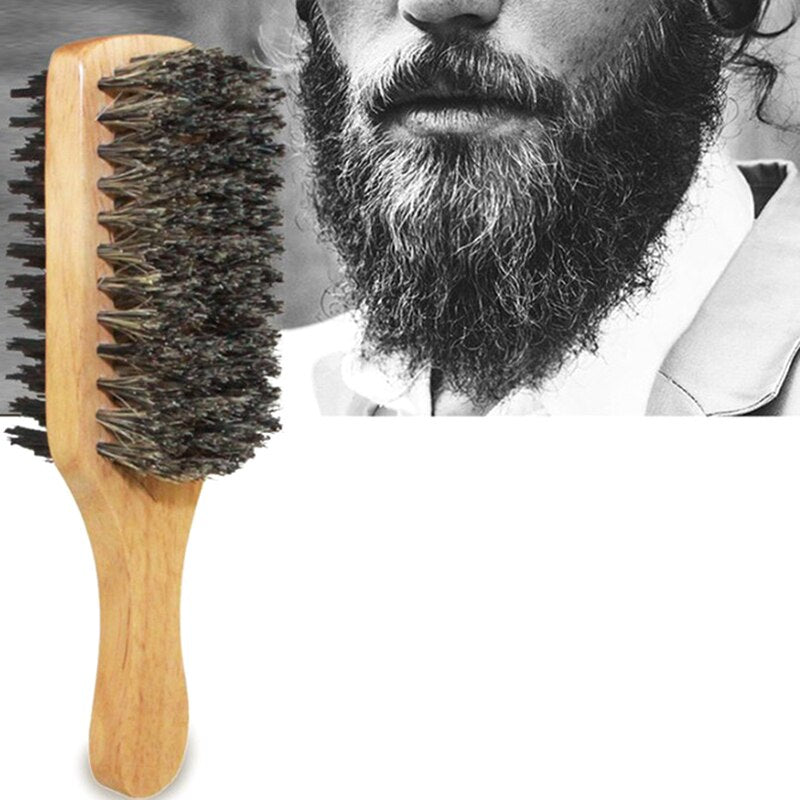Men's Boar Bristle Wooden Hair Brush for Healthy Hair and Beard