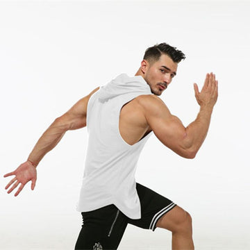 Men's Hooded Sleeveless Vest in GymStyle design, perfect for fitness and bodybuilding