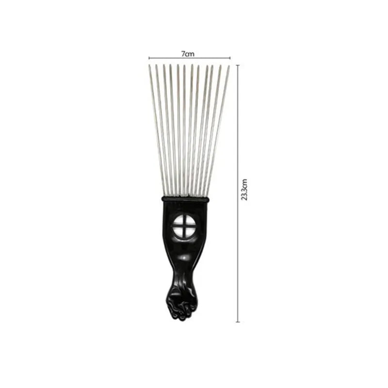 Image showing a person using the Anti-Static Metal Afro Pick Comb to style and detangle their curly hair, demonstrating its effectiveness in maintaining healthy, frizz-free curls.