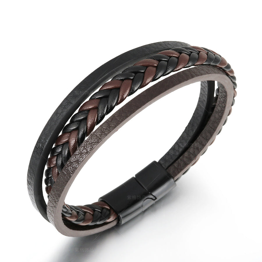 A handcrafted cattle leather bracelet displayed on a rustic background, emphasizing its nature-inspired, sustainable design.