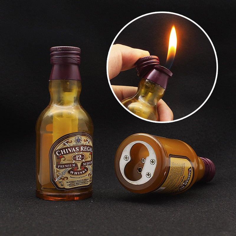 Whiskey bottle lighter Novelty lighter shaped like a whiskey bottle Refillable butane lighter in the form of a whiskey bottle Unique whiskey-themed lighter for enthusiasts Collectible lighter resembling a miniature whiskey bottle Whiskey bottle-shaped refillable lighter Novelty flame lighter in the design of a whiskey bottle Fun and functional whiskey bottle butane lighter Pocket-sized whiskey bottle lighter for on-the-go use Cool gift idea for whiskey lovers: the whiskey bottle lighter