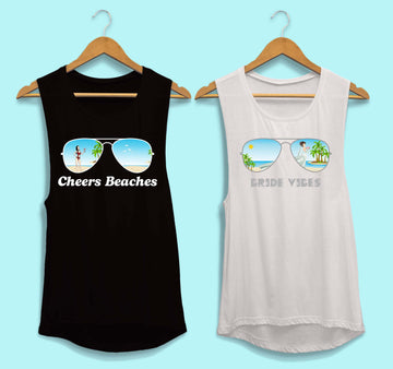Aviator bride tank top Beach bachelorette party attire Flowy muscle tank tops Bride vibes muscle tanks Beach vibes tank tops Bachelorette party apparel Aviator themed clothing Beach party tank tops Women's summer tops Bridal party attire
