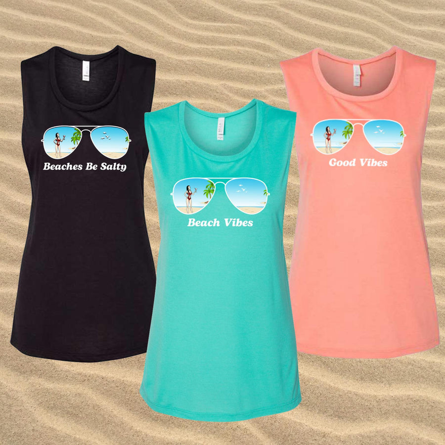 Aviator bride tank top Beach bachelorette party attire Flowy muscle tank tops Bride vibes muscle tanks Beach vibes tank tops Bachelorette party apparel Aviator themed clothing Beach party tank tops Women's summer tops Bridal party attire