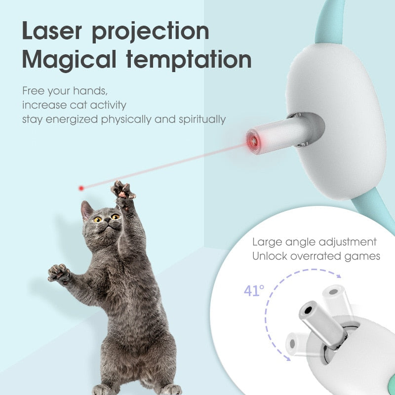 Automatic laser toy for cats Interactive cat toy collar Laser beam cat collar Hands-free cat entertainment Adjustable laser settings Safe laser toy for cats Auto laser chase collar Engaging cat exercise collar Stimulating cat playtime device Convenient cat entertainment solution