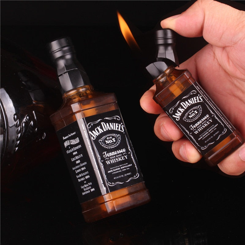 Whiskey bottle lighter Novelty lighter shaped like a whiskey bottle Refillable butane lighter in the form of a whiskey bottle Unique whiskey-themed lighter for enthusiasts Collectible lighter resembling a miniature whiskey bottle Whiskey bottle-shaped refillable lighter Novelty flame lighter in the design of a whiskey bottle Fun and functional whiskey bottle butane lighter Pocket-sized whiskey bottle lighter for on-the-go use Cool gift idea for whiskey lovers: the whiskey bottle lighter