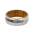 Rustic antler ring Whiskey barrel wood ring Unique nature-inspired ring Handcrafted wooden ring Statement jewelry piece Reclaimed wood and antler ring Artisanal ring design Heritage-inspired accessory Rustic charm ring Custom-made nature ring