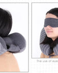 ravel pillow with eye mask Neck pillow and eye mask set Travel neck cushion with eye shade Memory foam travel pillow Sleep mask and pillow combo Portable travel pillow and eye cover Neck support pillow with eye mask Travel comfort set Neck rest and eye shade bundle Adjustable travel pillow and mask