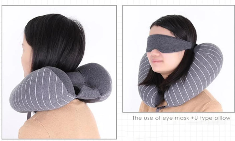 ravel pillow with eye mask Neck pillow and eye mask set Travel neck cushion with eye shade Memory foam travel pillow Sleep mask and pillow combo Portable travel pillow and eye cover Neck support pillow with eye mask Travel comfort set Neck rest and eye shade bundle Adjustable travel pillow and mask